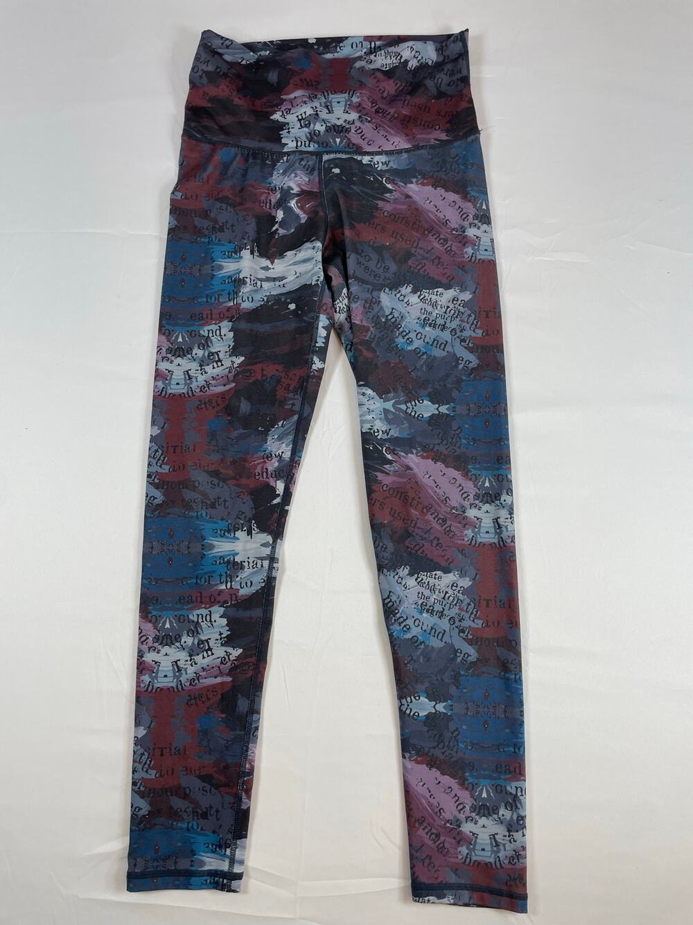 Greenfit Abstract Newspaper Script Blue Purple High Waist Leggings OS